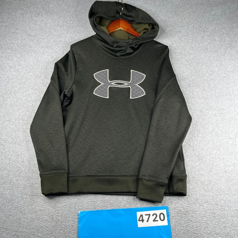 Womens Under Armour Hoodie Sweatsirt Green Patch Logo Coldgear Medium